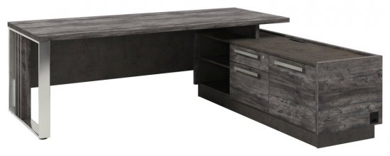 Стол правый с опорной тумбой и металлической опорой с блоком розеток