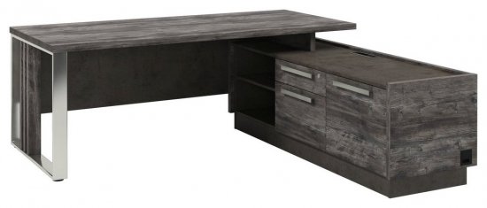 Стол правый с опорной тумбой и металлической опорой с блоком розеток