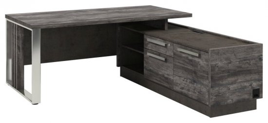 Стол правый с опорной тумбой и металлической опорой с блоком розеток